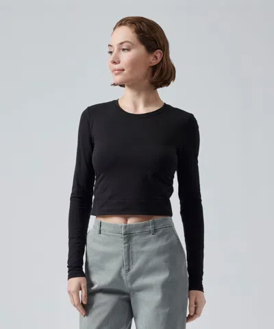 Atm Anthony Thomas Melillo Pima Cotton Long Sleeve Ruched Crop Top In Black