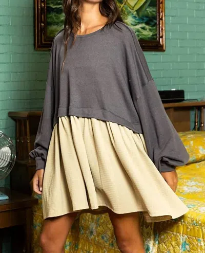 Bucketlist Dolly Contrast Color-block Oversize Mini Dress In Charcoal/taule In Multi