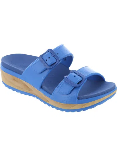Dansko Kandi Molded Womens Embossed Slip On Flatform Sandals In Blue