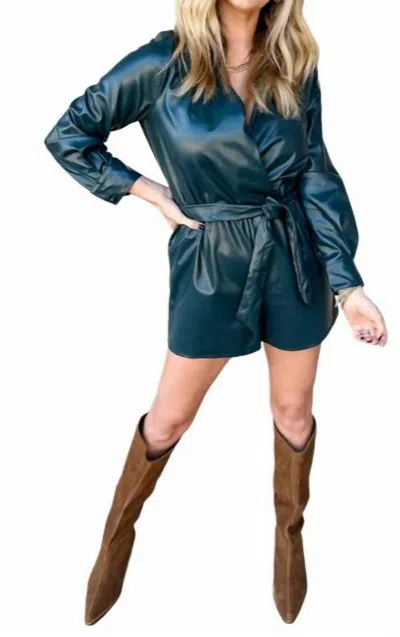 Sincerely Ours Roni Faux Leather Romper In Dark Teal In Blue