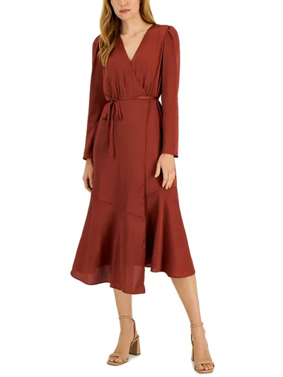 Inc Womens Belted Midi Wrap Dress In Red