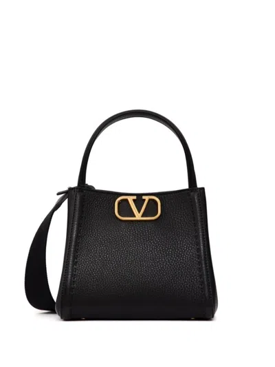 Valentino Garavani Small "alltime" Leather Tote Hand Bag In Black