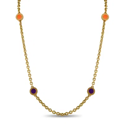 Bvlgari 18k Yellow Gold Agate, Coral, Lapis, Onyx, And Fire Agate Necklace Bv14-051424