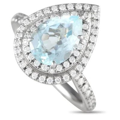 Tiffany & Co Platinum 0.65 Ct Diamond And 2.50 Ct Aquamarine Soleste Ring Ti01-051524 In White