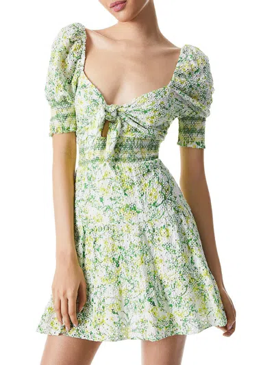 Alice And Olivia Kristie Womens Eyelet Bow Front Sundress In Green