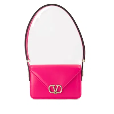 Valentino Garavani Valentino Logo Plaque Foldover Top Small Shoulder Bag In Pink