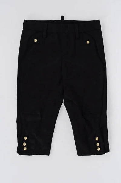 Dsquared2 Stretch Cotton Trousers With Gold Tone Buttons In Black