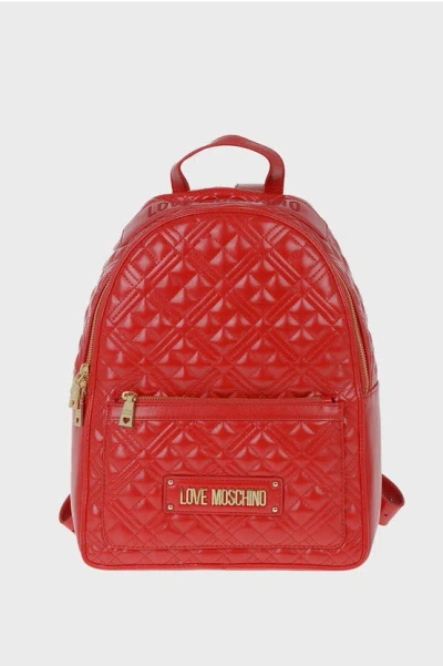Moschino Love Faux Leather Quilted Backpack In Red
