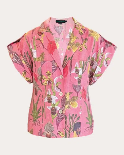 No Pise La Grama Women's Guayaba Linen Shirt In Botanica Pink