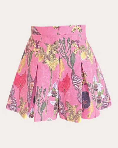 No Pise La Grama Women's Perla Pleated Shorts In Botanica Pink