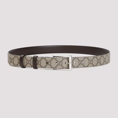 Gucci Brown An Beige Leather And Textile Belt In Nude & Neutrals