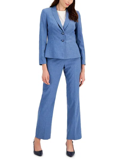 Le Suit Petites Womens Slub Business Pant Suit In Blue