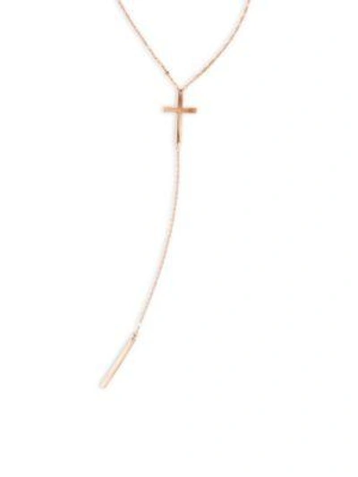 Lana Jewelry 14k Rose Gold Cross Lariat Necklace In Rose  Gold