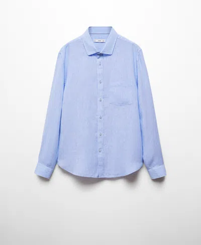 Mango Classic Fit 100% Linen Shirt Sky Blue