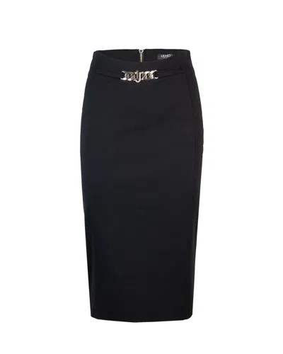 Liu •jo Logo-plaque High-waisted Skirt In Black