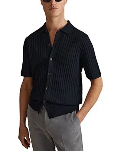 Reiss Murray - Navy Textured Knitted Shirt, L