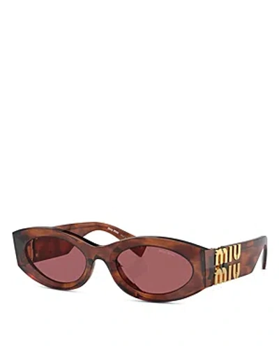 Miu Miu Logo Oval Acetate Sunglasses In Brown/pink Solid