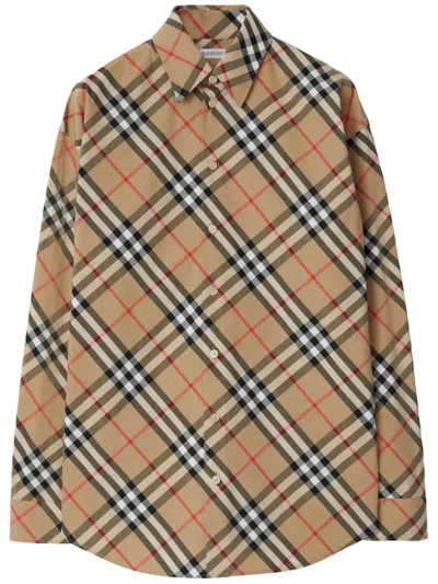 Burberry Camicia In Cotone Check In Beige