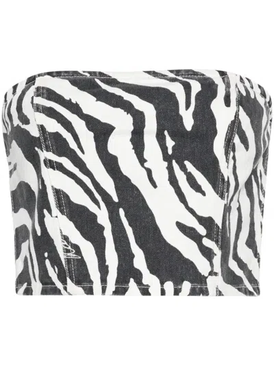 Rotate Birger Christensen Zebra-print Denim Cropped Top In Black