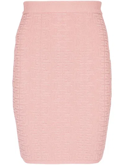 Balmain Pb-intarsia Knitted Mini Skirt In Pink