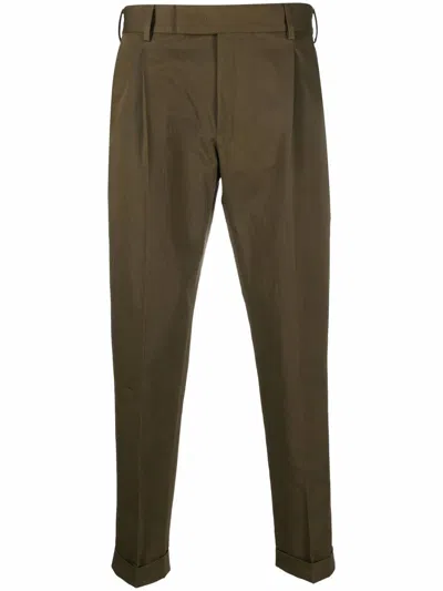 Pt Torino Cotton And Linen Trousers In Green