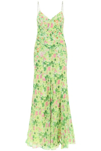 Saloni Cameron Crisscross-back Floral Silk Midi Dress In Green