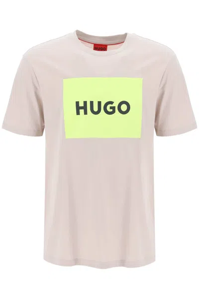 Hugo Dulive T Shirt With Logo Box In Beige