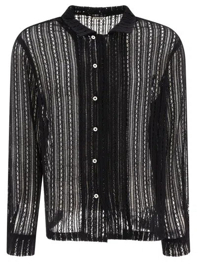Bode "meandering Lace" Shirt In Black