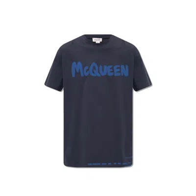 Alexander Mcqueen Logo-print Cotton T-shirt In Navy