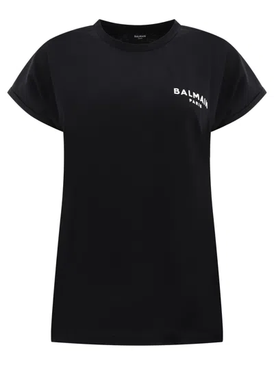 Balmain Ss Flock Detail T-shirt - Loose Fit In Black