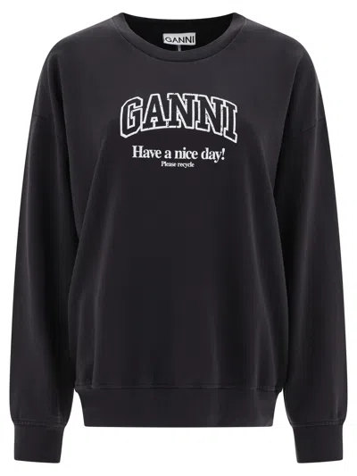 Ganni "have A Nice Day" Sweatshirt In Gray