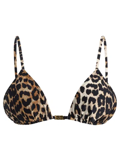 Ganni Leopard-print Bikini Top In Brown