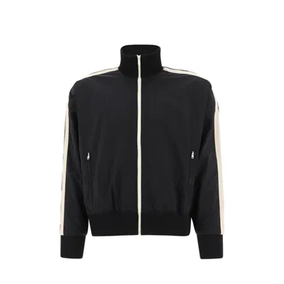 Palm Angels Contrasting Band Curved Logo Nylon Bomber Jacket In Black