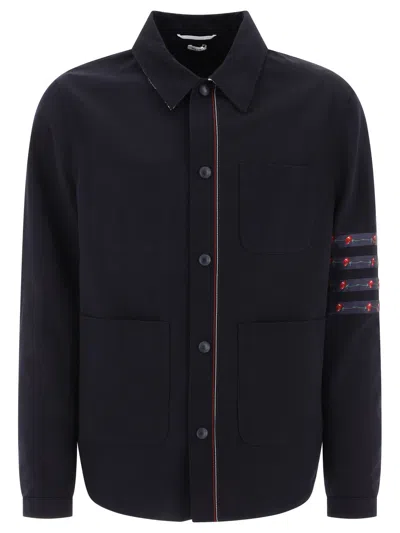 Thom Browne "4 Bar" Overshirt Jacket In Black