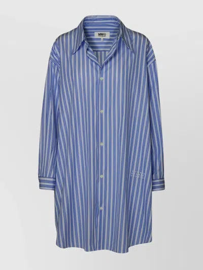 Mm6 Maison Margiela Long Striped Cotton Shirt In Light Blue