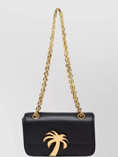 Palm Angels Palm Bridge Leather Shoulder Bag In Black Gold