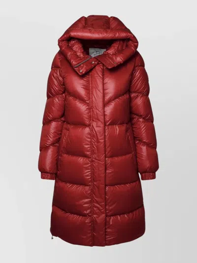 Woolrich Long Nylon Puffer Jacket In Red