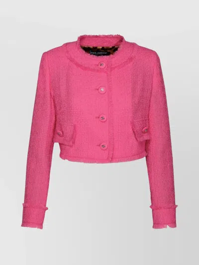 Dolce & Gabbana Cropped Embellished Wool-blend Bouclé-tweed Jacket In Pink