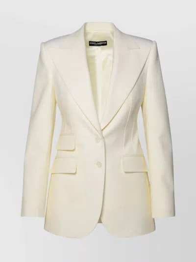Dolce & Gabbana White Virgin Wool Blend Blazer In Neutrals