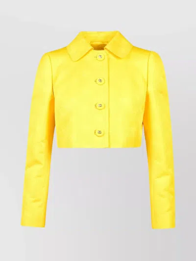 Dolce & Gabbana Monogram-jacquard Button-down Cropped Jacket In Yellow
