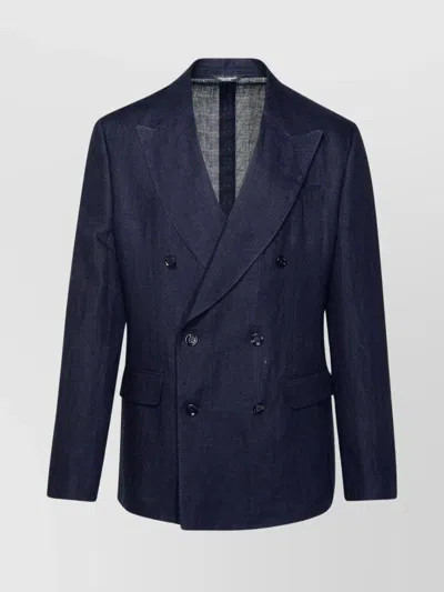Dolce & Gabbana Navy Linen Blazer In Blue