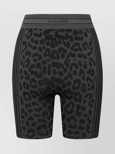 Ganni Leopard-print Stretch Recycled-jersey Shorts In Black
