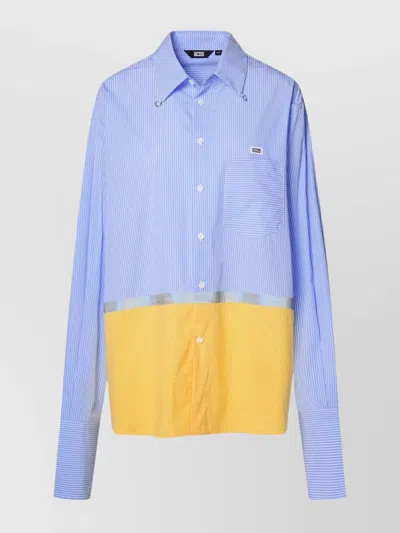 Gcds Striped Tape Colourblock Shirt In Light Blue