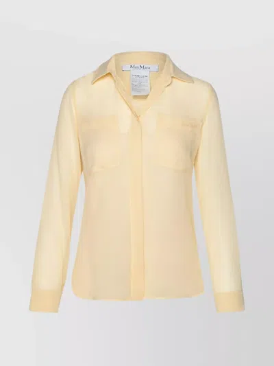 Max Mara Blouse Silk Buttoned Cuffs Chest Pockets In Ivory