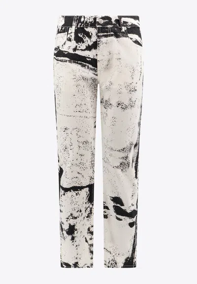 Alexander Mcqueen Abstract Print Straight-leg Jeans In White
