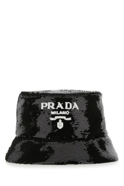 Prada Woman Black Sequins Bucket Hat