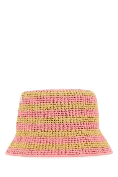 Prada Woman Embroidered Raffia Bucket Hat In Pastel