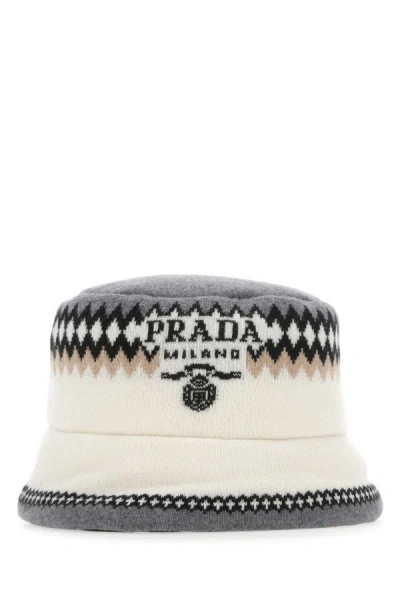 Prada Woman Embroidered Wool Blend Hat In Multicolor