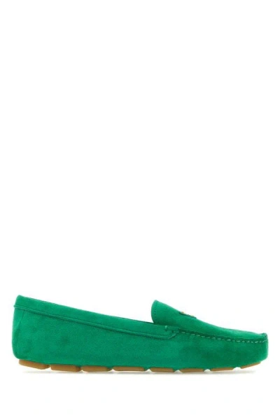 Prada Woman Green Suede Loafers