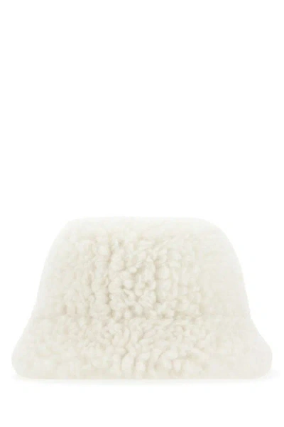 Prada Woman Ivory Eco Shearling Hat In White